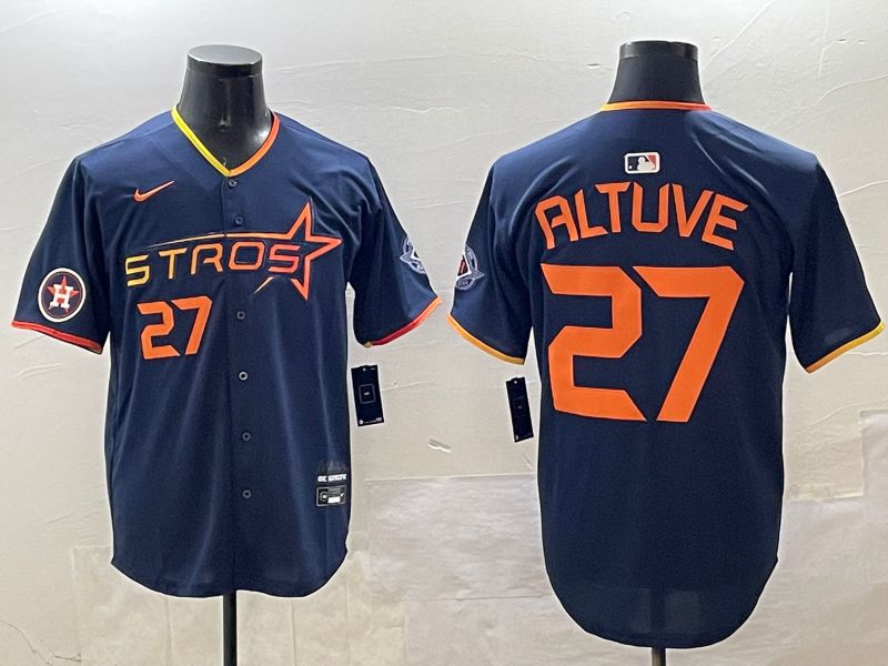 Men Houston Astros #27 Altuve Drak Blue Three generations Joint Name 2025 Nike MLB Jersey style 2->houston astros->MLB Jersey